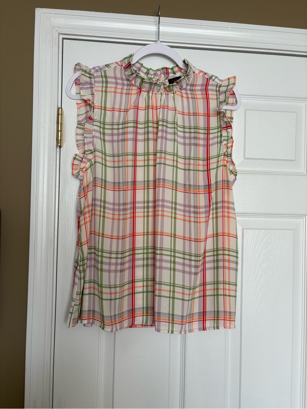 Ann Taylor Factory Ruffle Sleeve Plaid Sleeveless Top - Multicolor